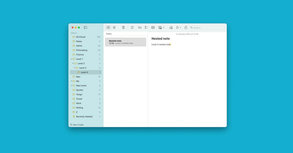 Как создавать вложенные папки в Apple Notes