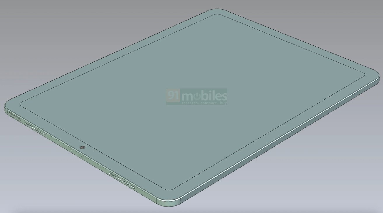 Передняя часть 12,9-дюймового iPad Air согласно чертежу САПР. [91 Mobiles]