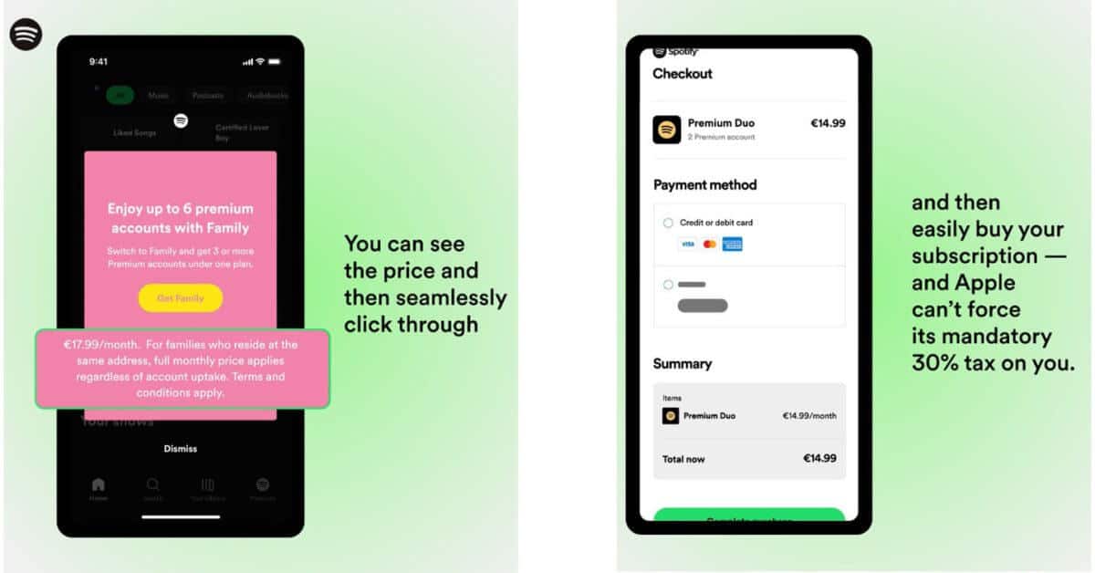 Предварительный просмотр подписки Spotify в приложении – но Apple сопротивляется