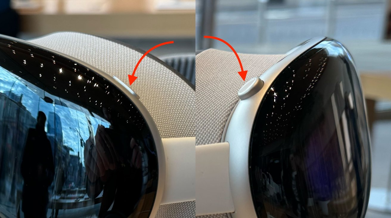 Нажмите обе кнопки одновременно, чтобы сделать снимок экрана в Apple Vision Pro.
