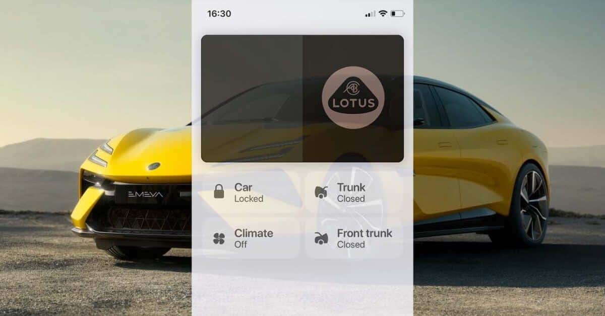 Lotus подтверждает, что автомобильный ключ контролируется с iPhone или Apple Watch