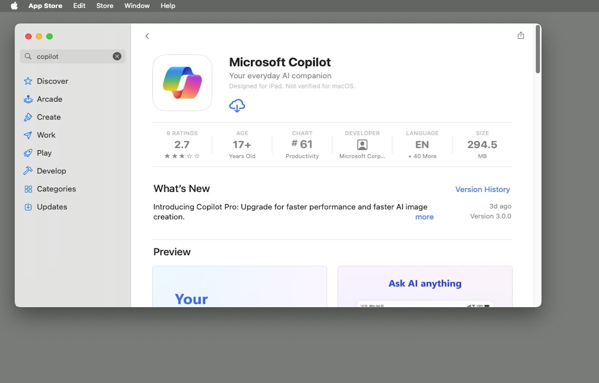 Microsoft Copilot в Mac App Store.