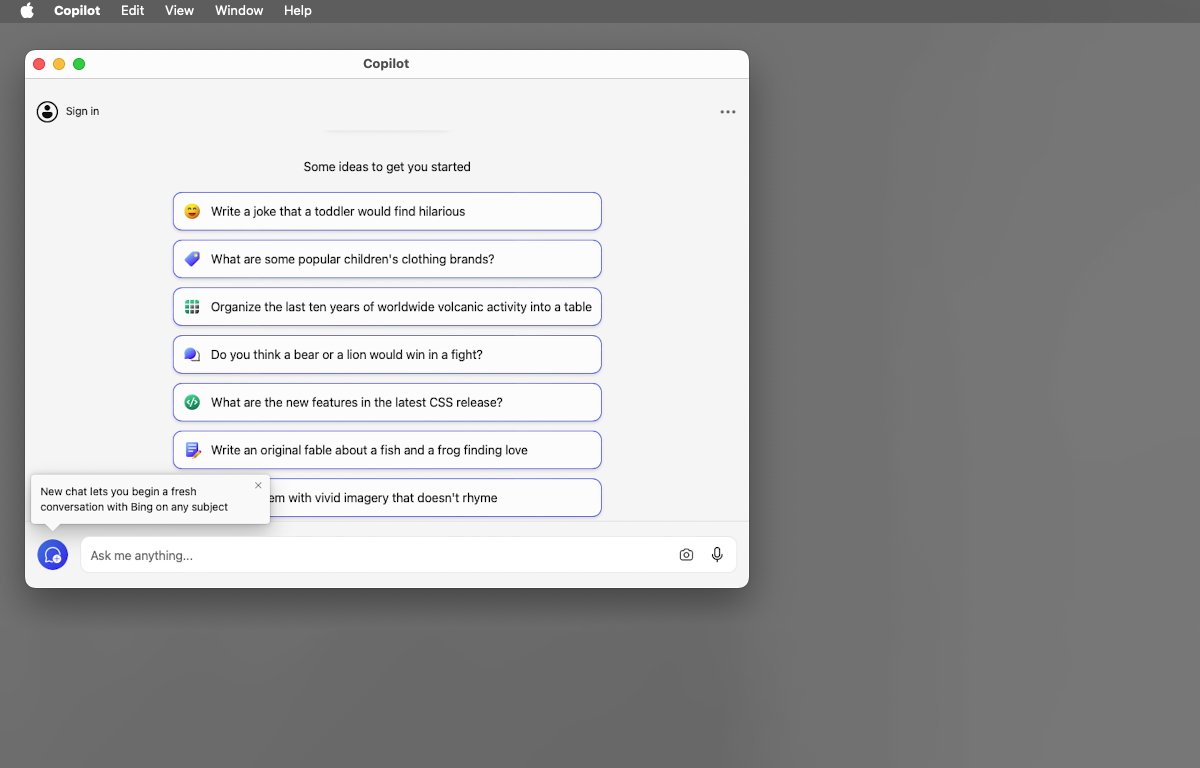 Интерфейс подсказок в Copilot на macOS.