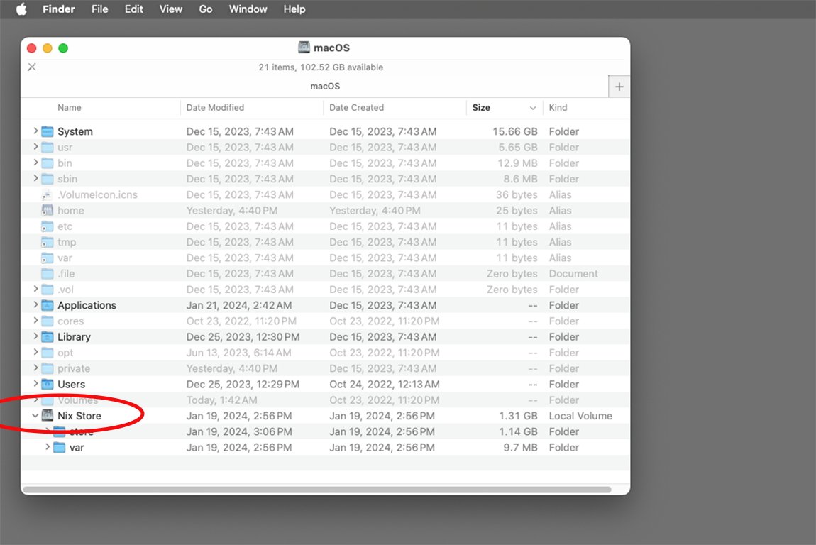 Том хранилища NIX, смонтированный на загрузочном диске macOS.