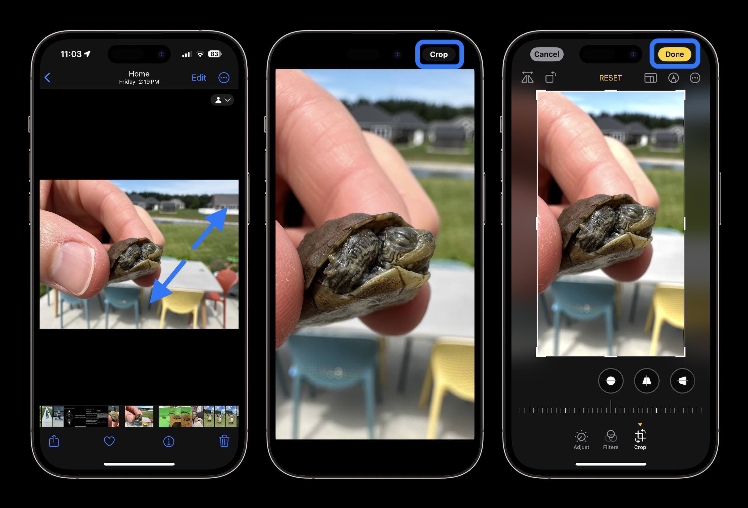 как использовать быструю обрезку в приложении iPhone Photos iOS 17 1