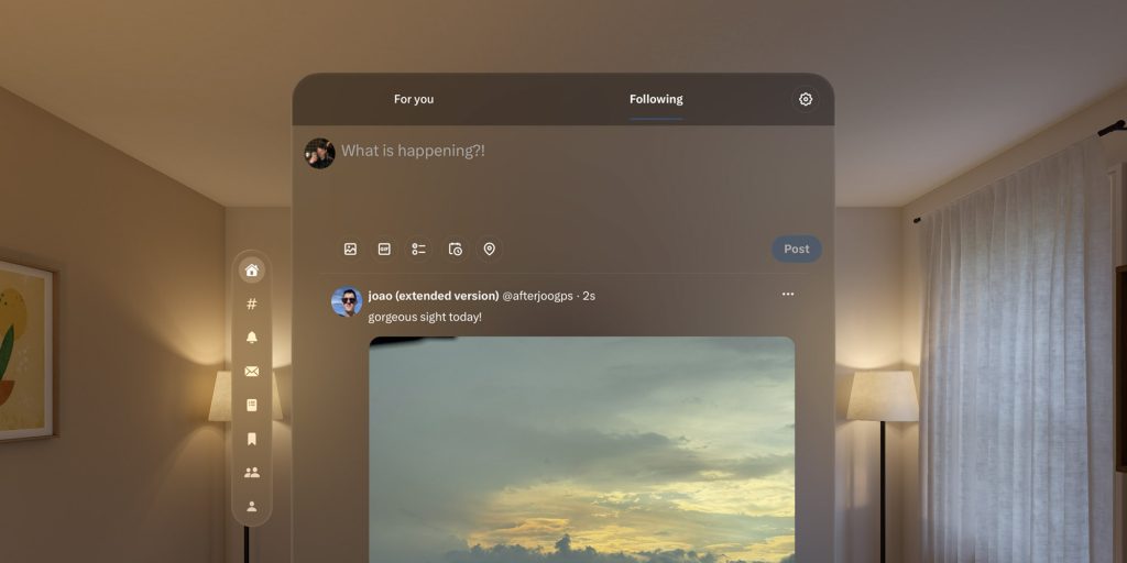 «Dusk» — элегантное приложение для использования X/Twitter на Apple Vision Pro.