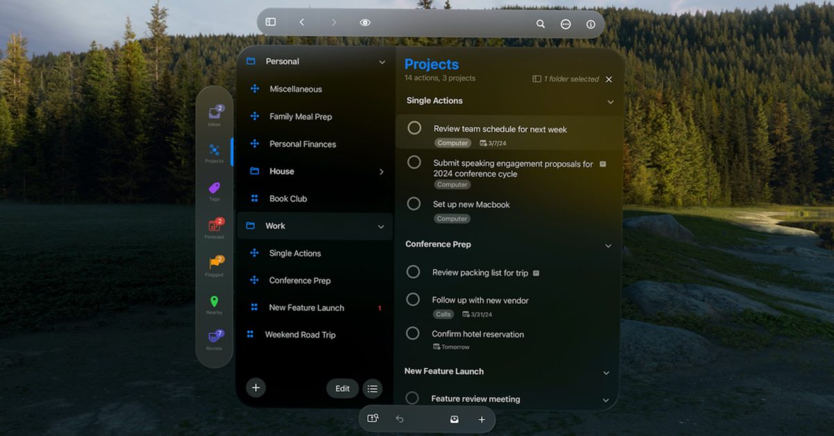 Приложение задач OmniFocus 4 получило собственную версию для Apple Vision Pro