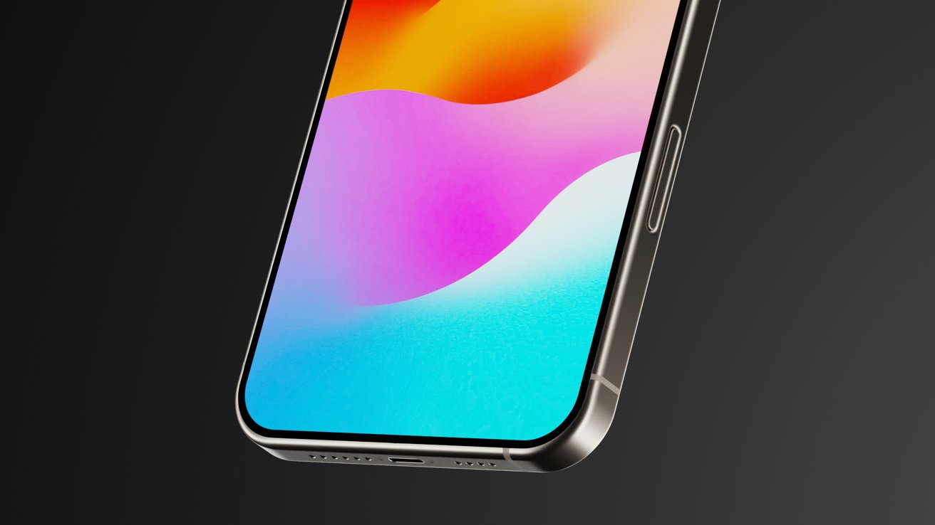 В нижней половине рендеринга iPhone 16 Pro видна новая кнопка с правой стороны.