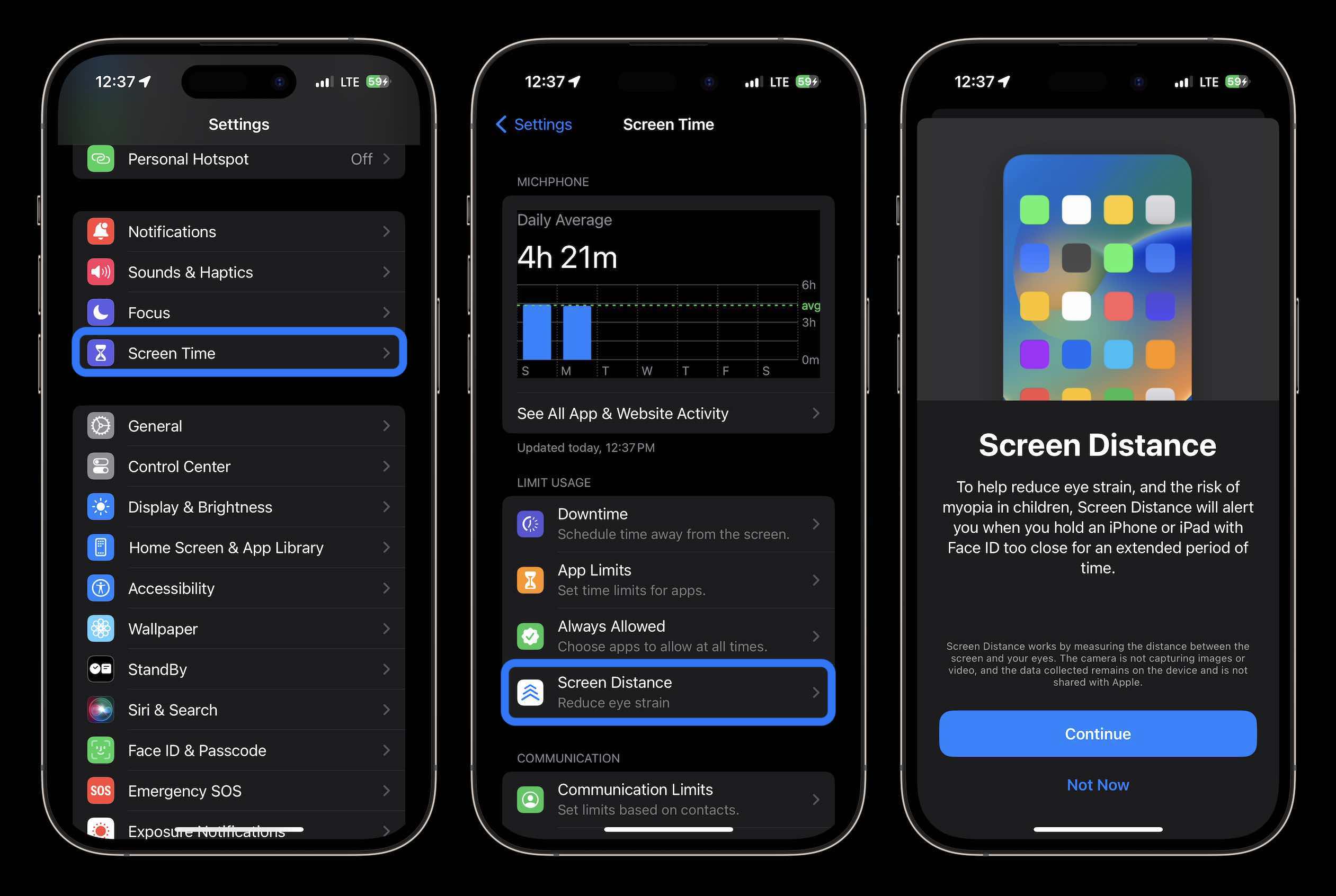 используйте расстояние экрана iPhone 1