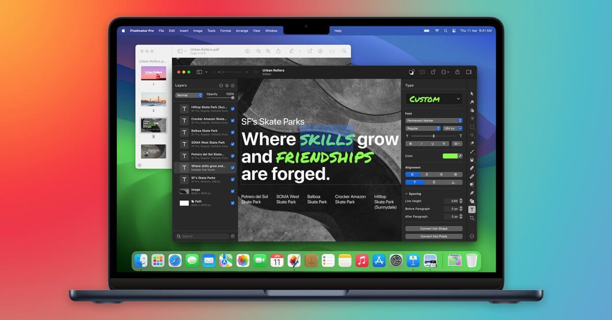 Pixelmator Pro добавляет редактирование текста PDF и новые шаблоны бенто
