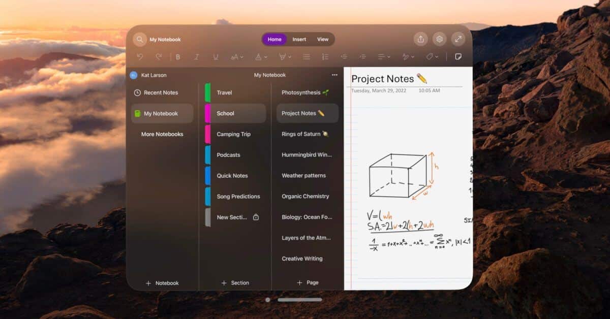 Microsoft выпускает собственное приложение OneNote для Apple Vision Pro