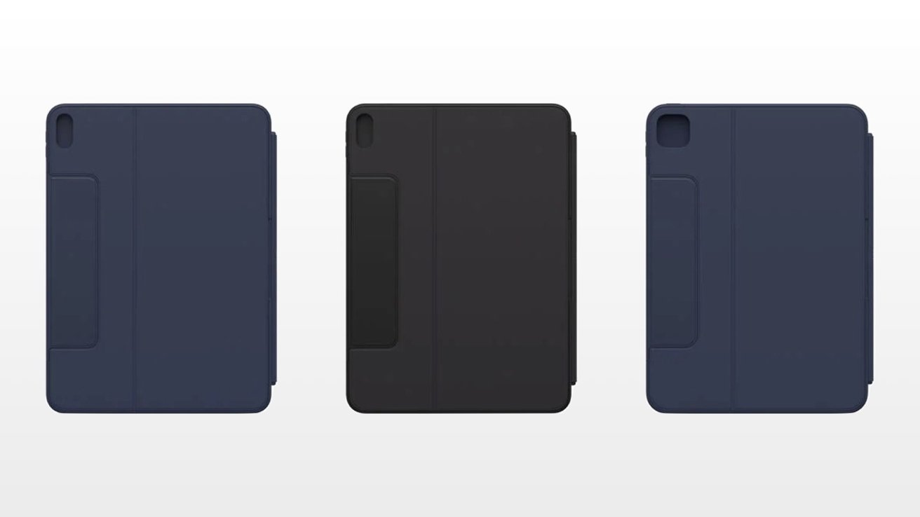 Три чехла для iPad, вид сзади, в черном и синем цветах.
