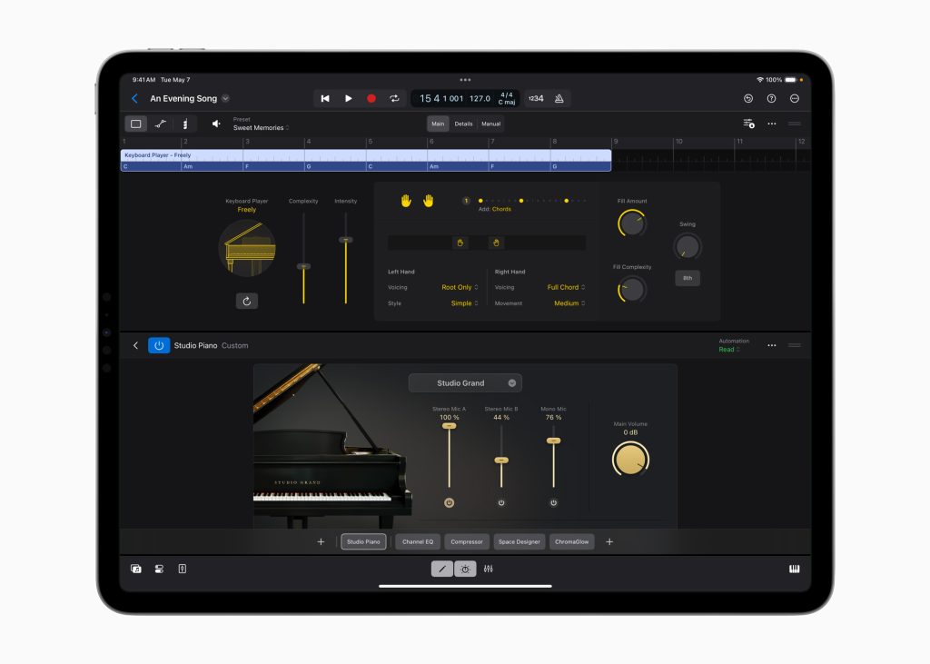 Плеер сеансов клавиатуры Logic Pro для iPad