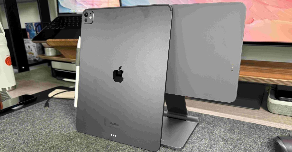 Наконец, магнитная подставка, которая заряжает ваш iPad M4 iPad Pro по беспроводной сети.