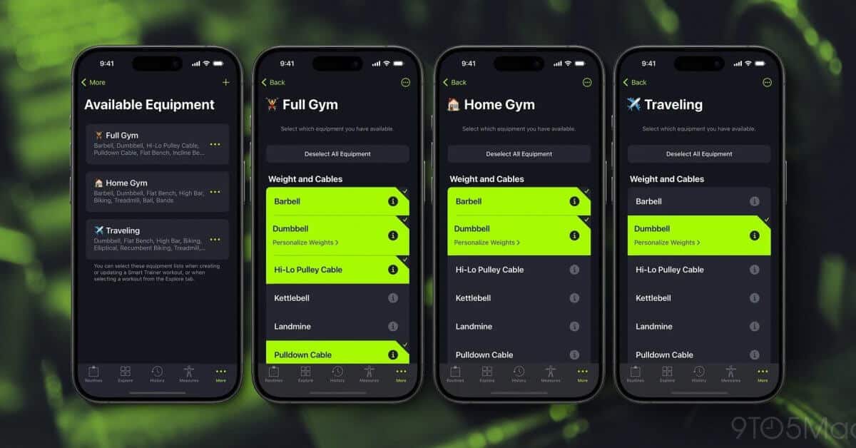 SmartGym получает списки нескольких видов оборудования, персонализированные веса, альтернативные упражнения и многое другое.
