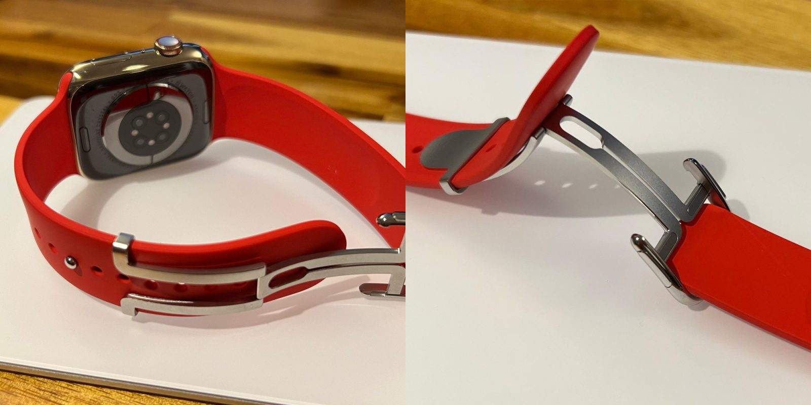 Вот взгляд на неизданный силиконовый ремешок для Apple Watch с металлической пряжкой