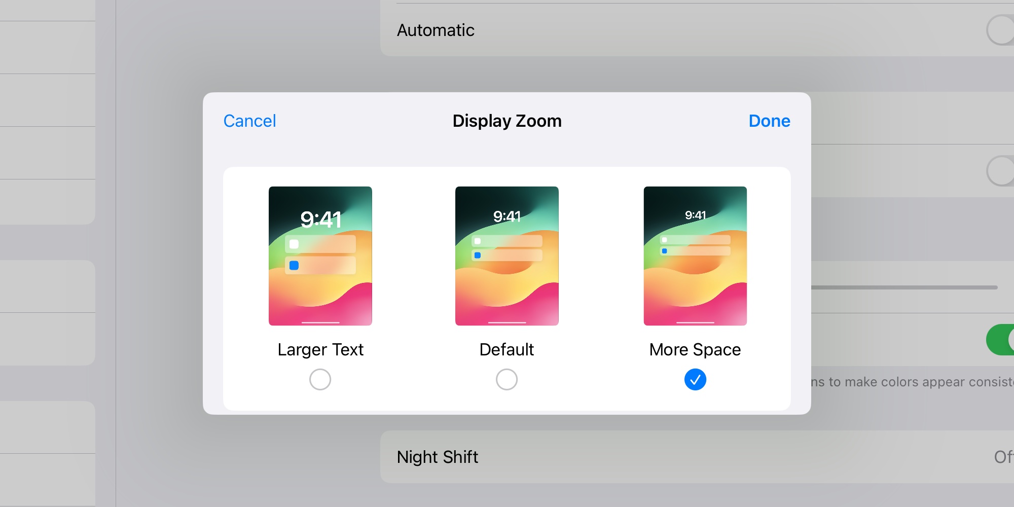 Настройка дисплея iPadOS для большего пространства