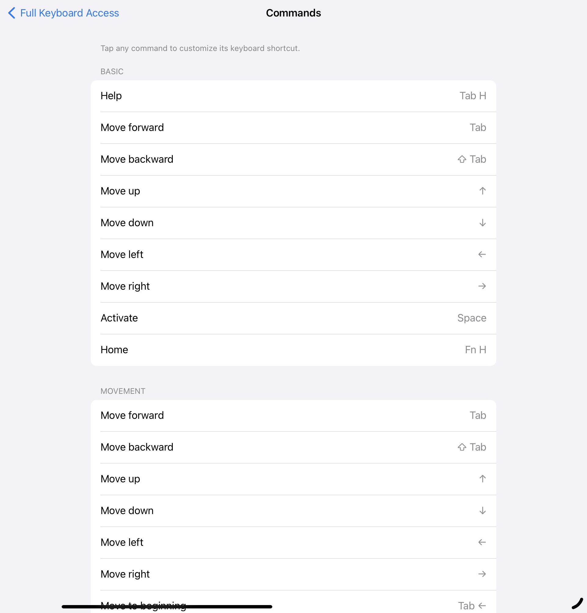 Полный список команд доступа с клавиатуры iPad Pro