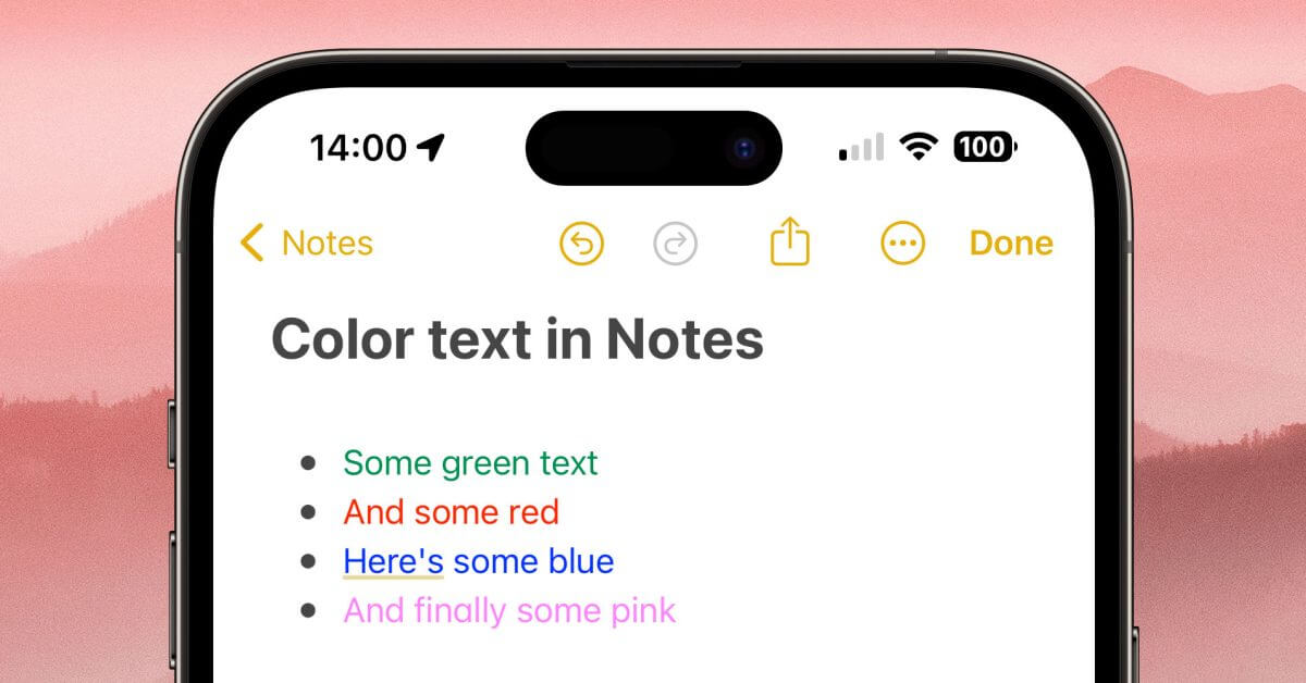Как получить цветной текст в приложении Apple Notes
