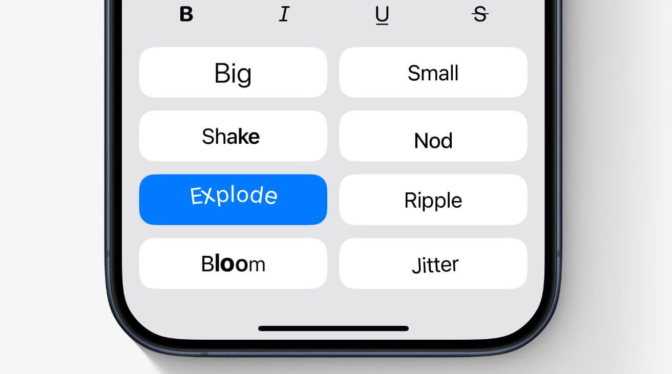 iOS 18 добавляет в сообщения текстовые эффекты быстрого доступа