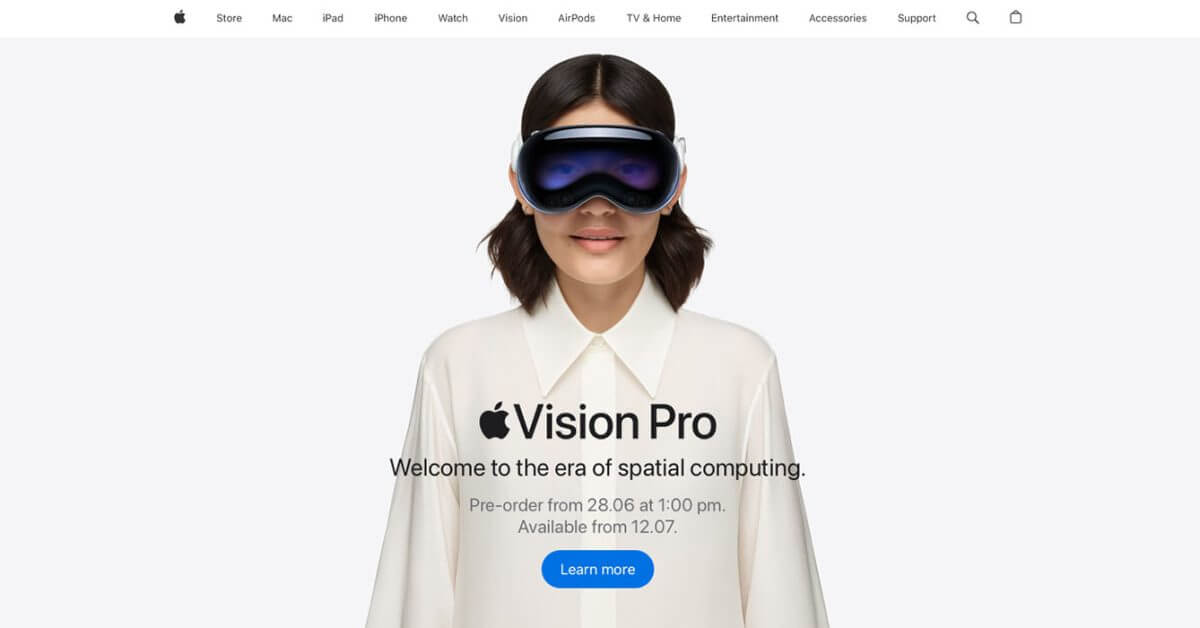 Предварительные заказы на Vision Pro открываются 14 и 28 июня в восьми странах.