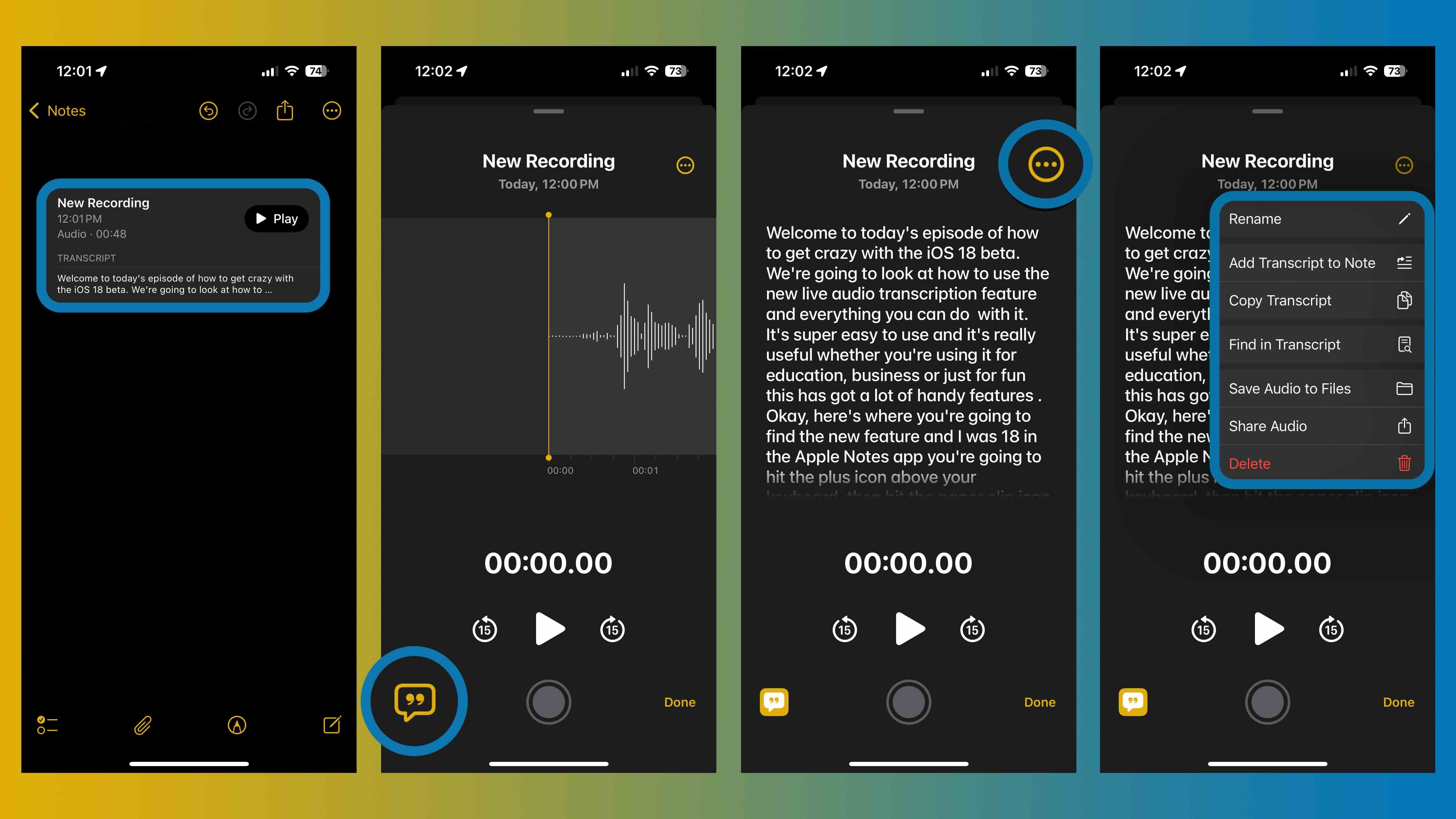 Транскрипция аудио Apple Notes iOS 18 3