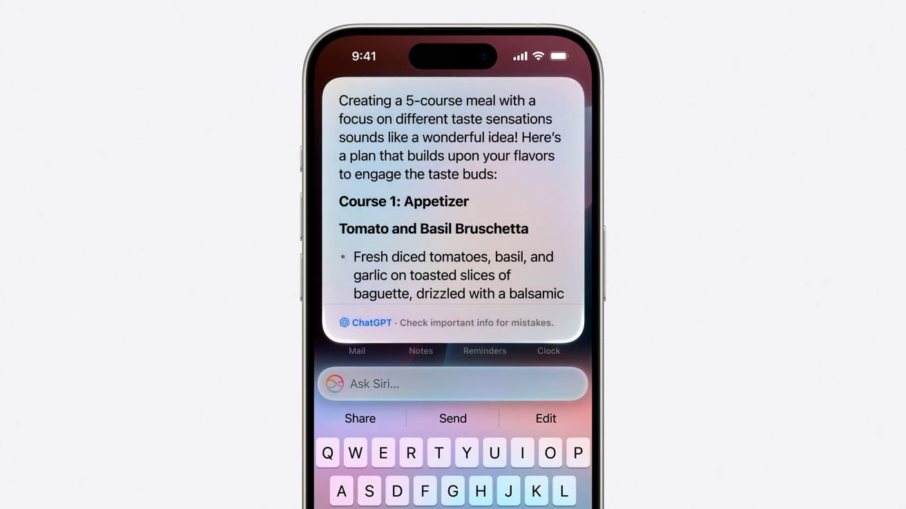 ChatGPT дает ответ внутри Siri