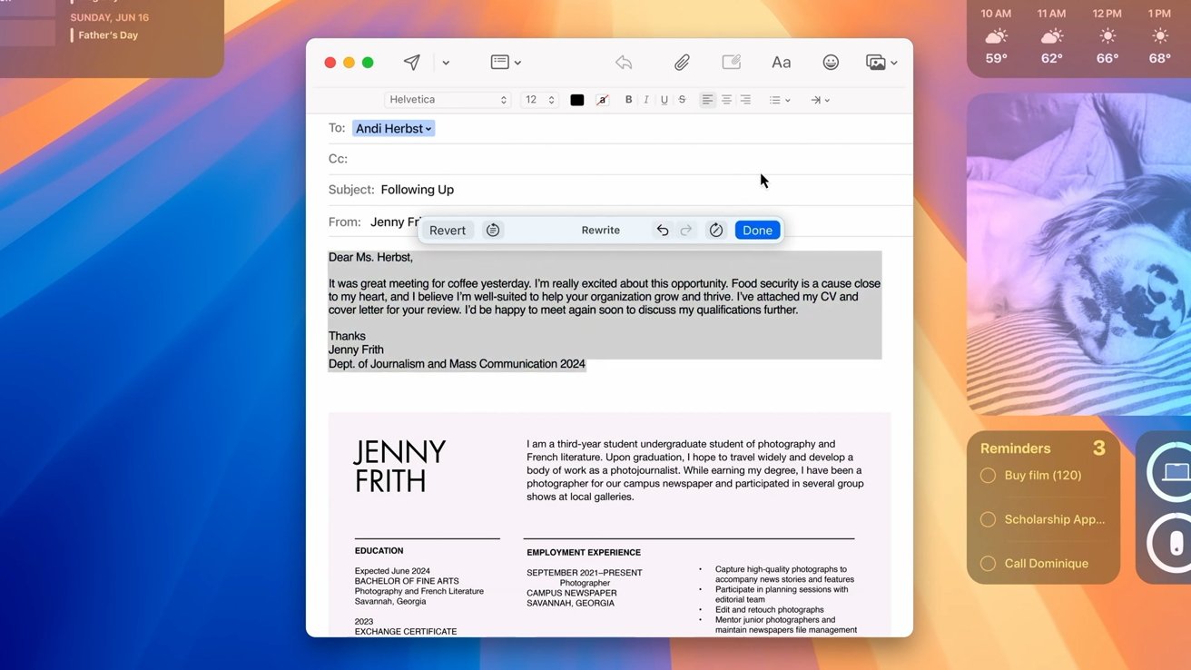 Написание электронного письма с помощью Apple Intelligence