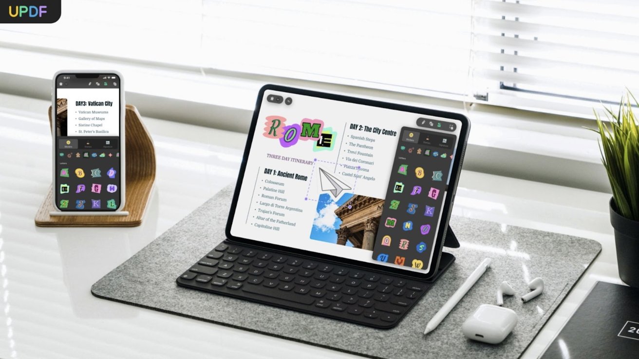 iPhone и iPad на столе с установленным UPDF