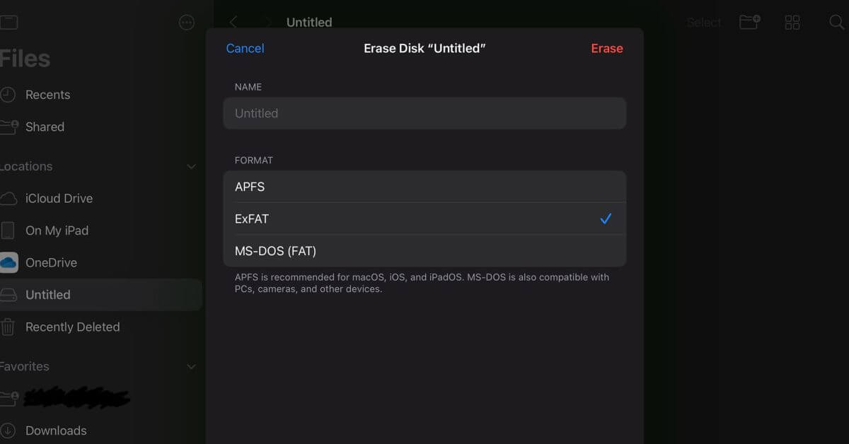 Форматирование внешних дисков на iPad в iPadOS 18