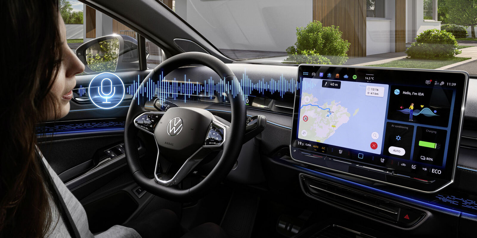 Автомобили Volkswagen дают первое представление о подходе Apple к ChatGPT |  Фотография приборной панели с изображением IDA