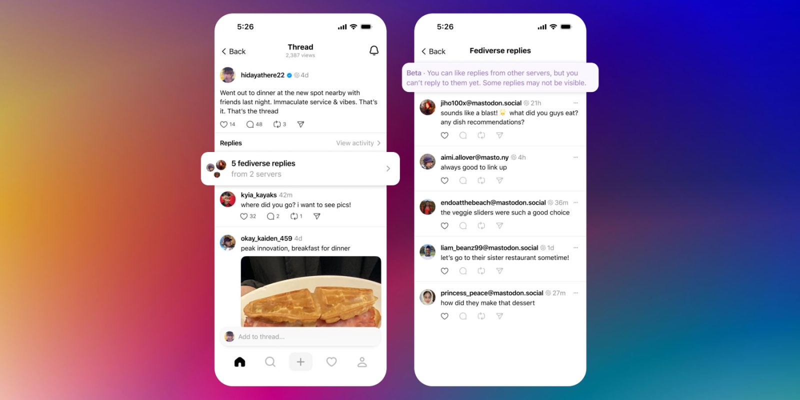 Улучшена интеграция Threads Fediverse (показаны скриншоты)