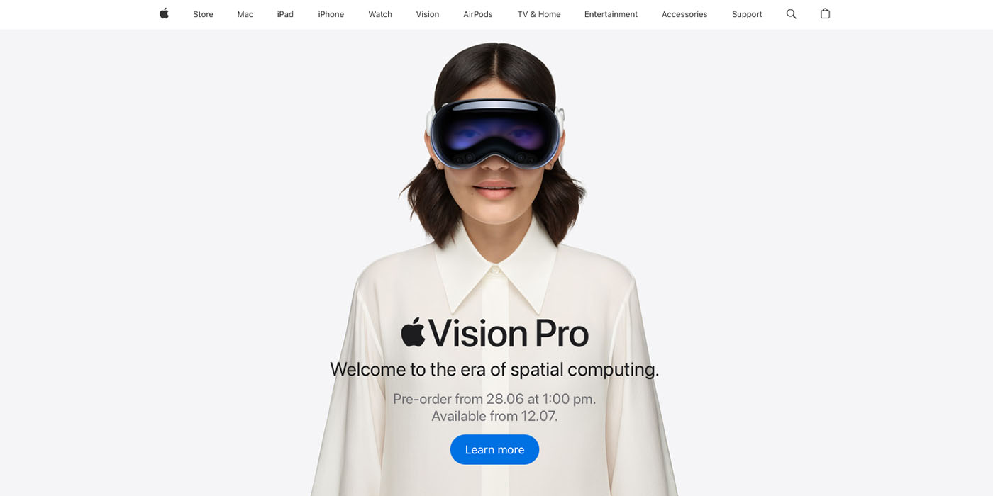 Предварительные заказы Vision Pro |  Промо-акция на домашней странице Apple в Великобритании