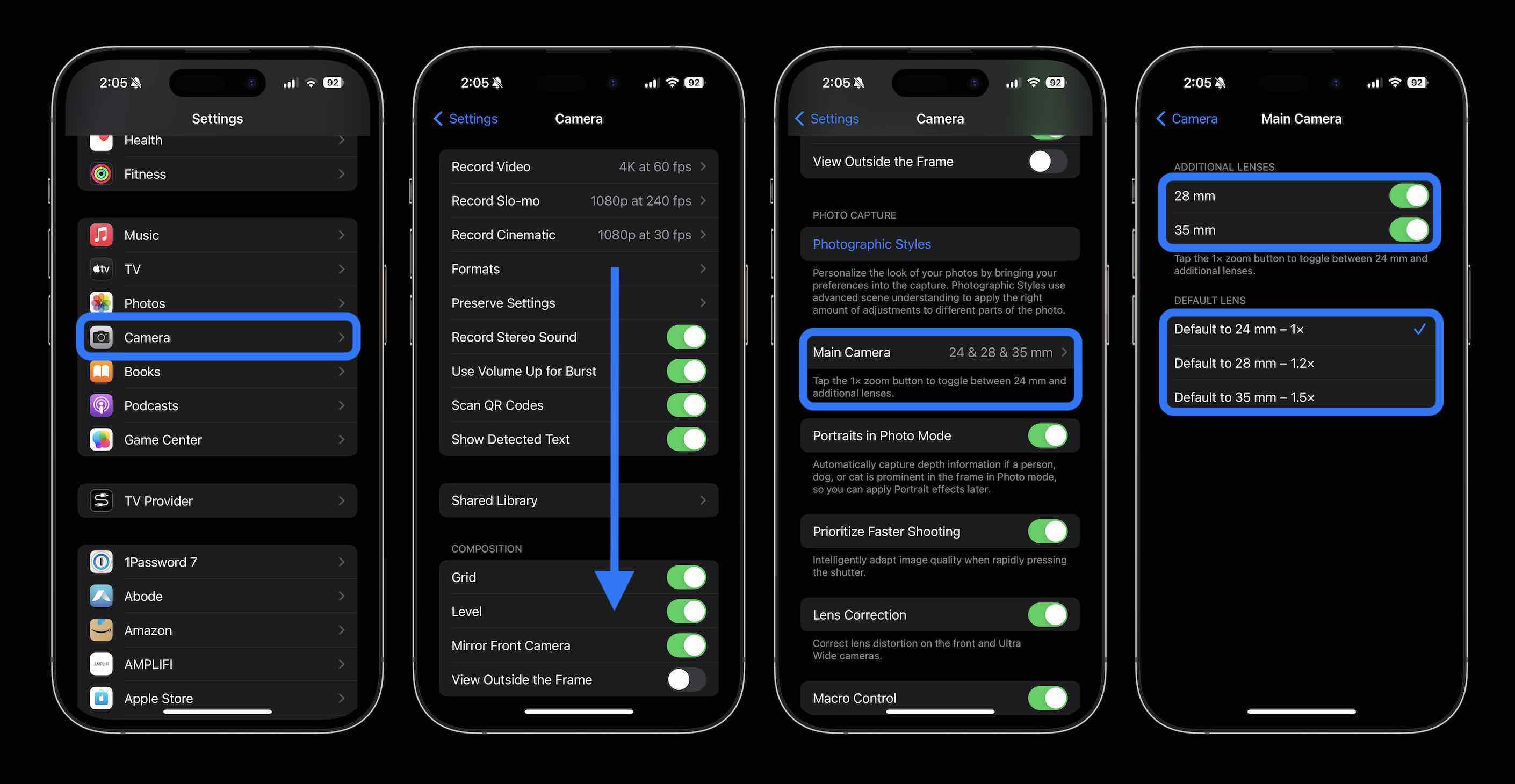 настроить фокусное расстояние камеры iPhone 15 Pro
