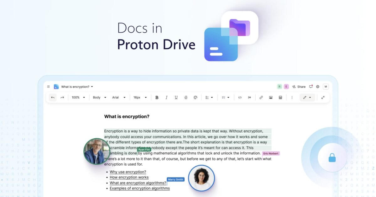 Proton Drive получает совместные документы со сквозным шифрованием и без обучения ИИ