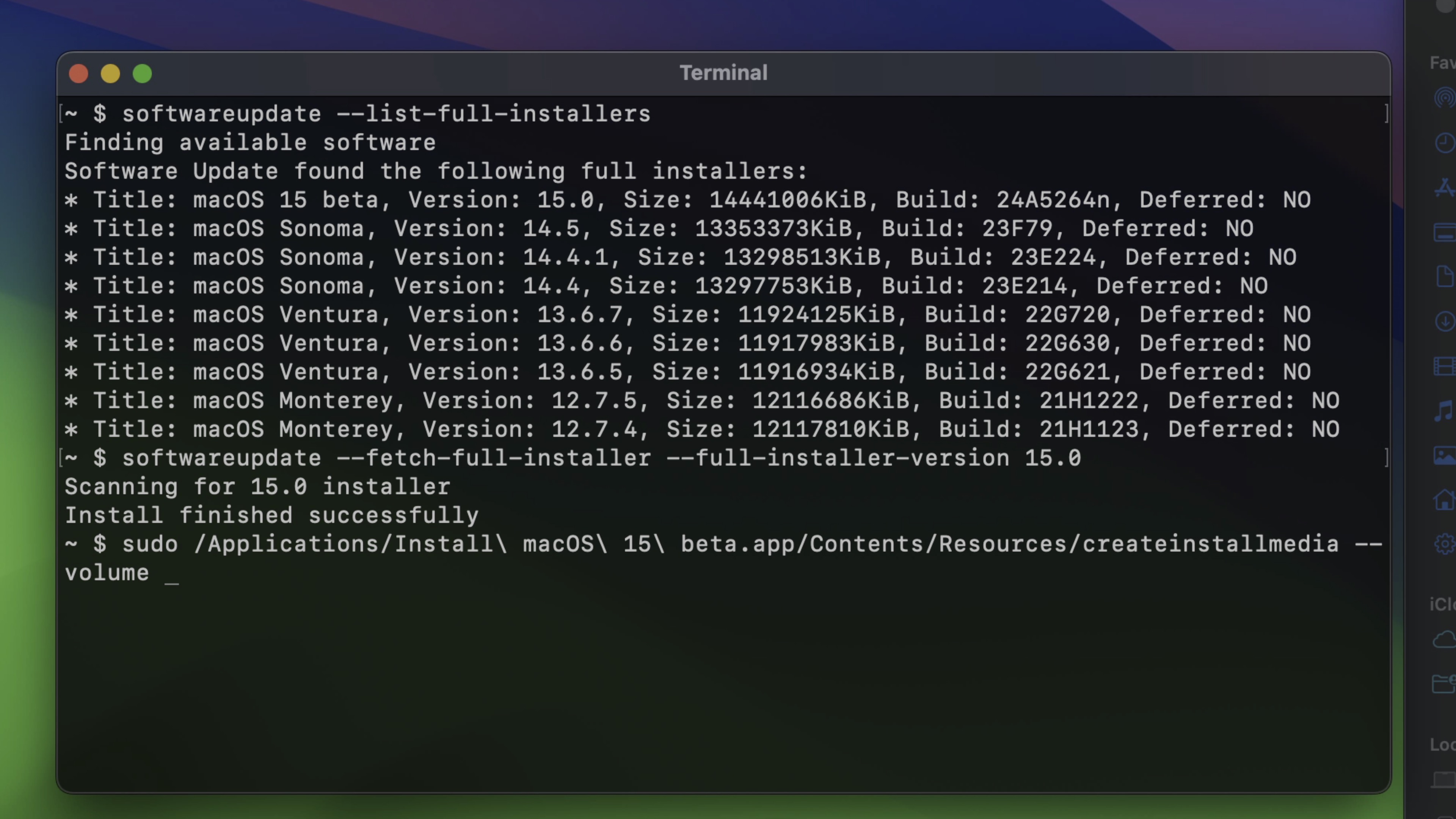 создатьinstallmedia macOS Sequoia