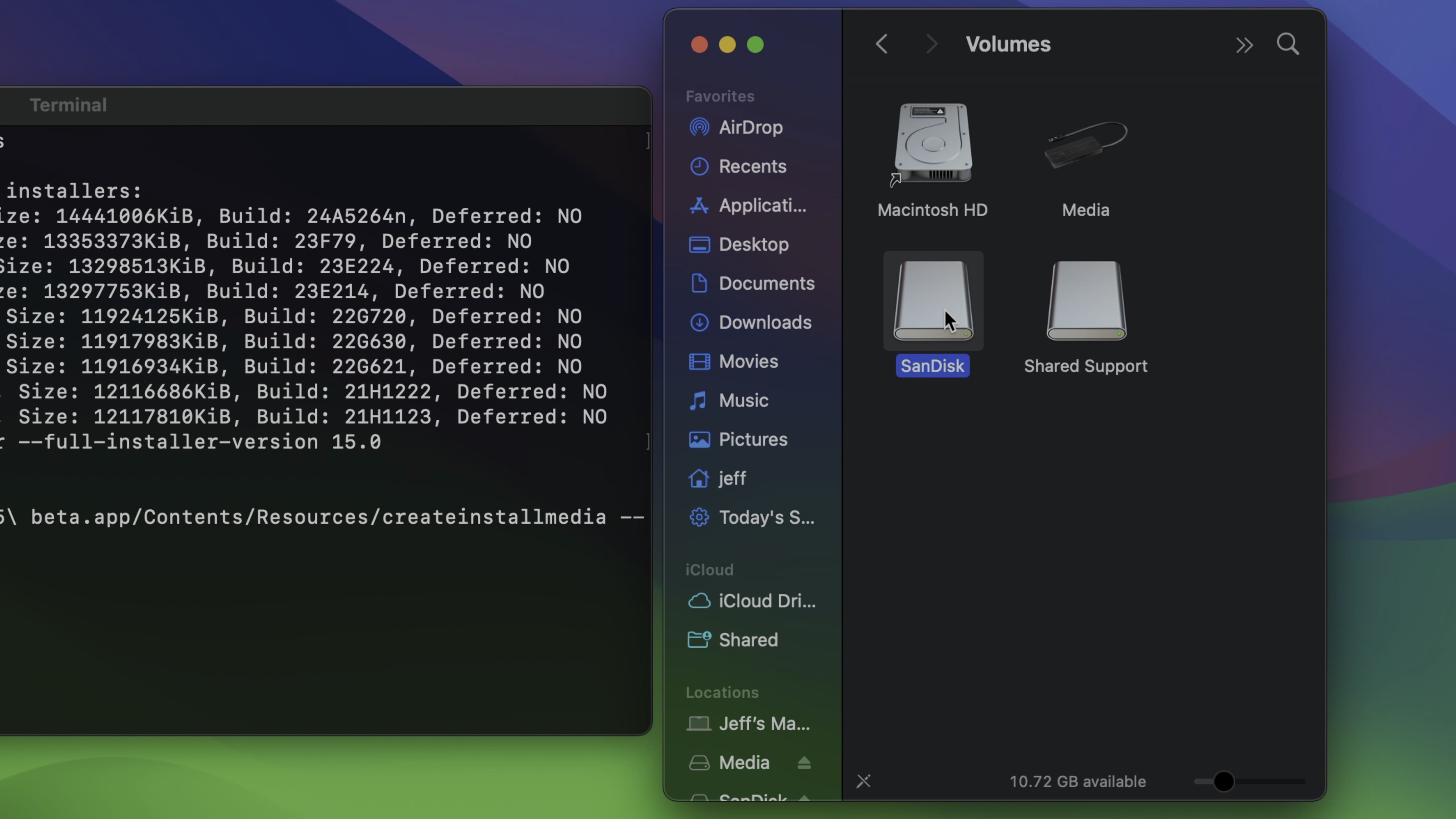 Установочный USB-диск macOS Sequoia — USB-том Finder
