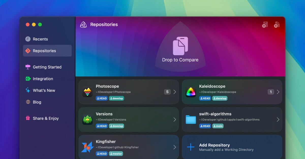 Приложение для сравнения файлов Kaleidoscope обновлено с помощью репозиториев Git