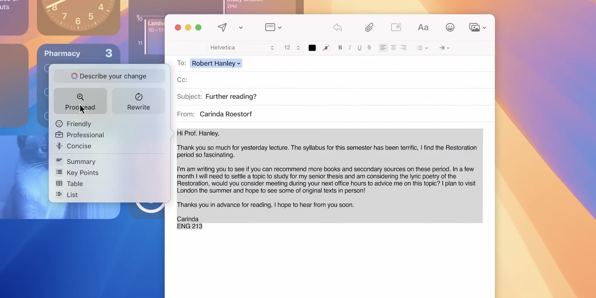 Корректура текста с помощью Apple Intelligence writing toold