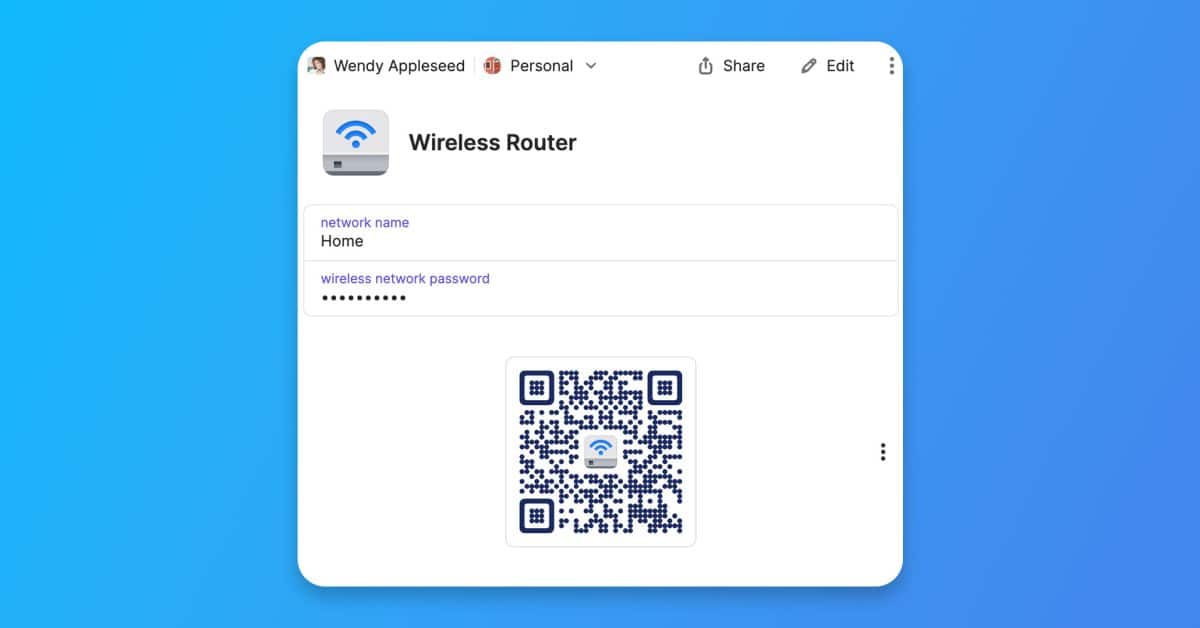 1Password добавляет возможность делиться паролем Wi-Fi с помощью QR-кода