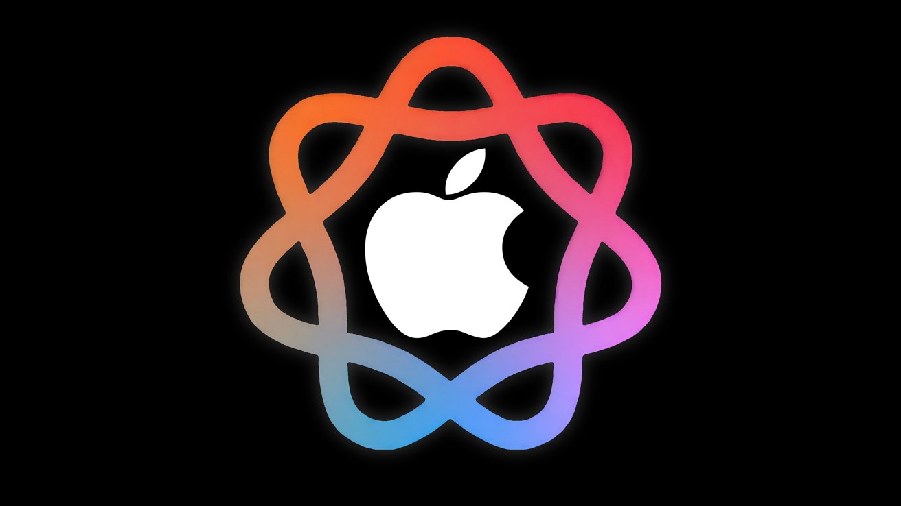 Логотип Apple, окруженный цветной волной