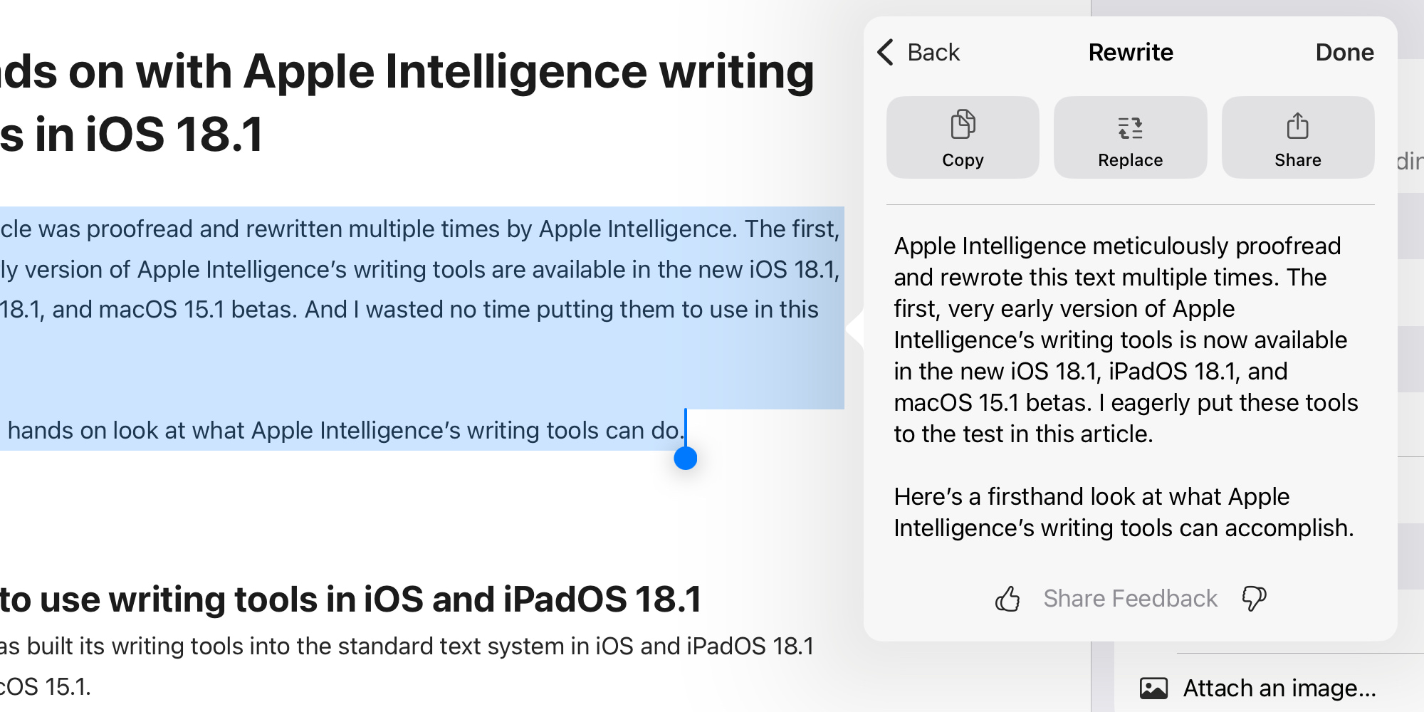 Предложение по переписыванию Apple Intelligence