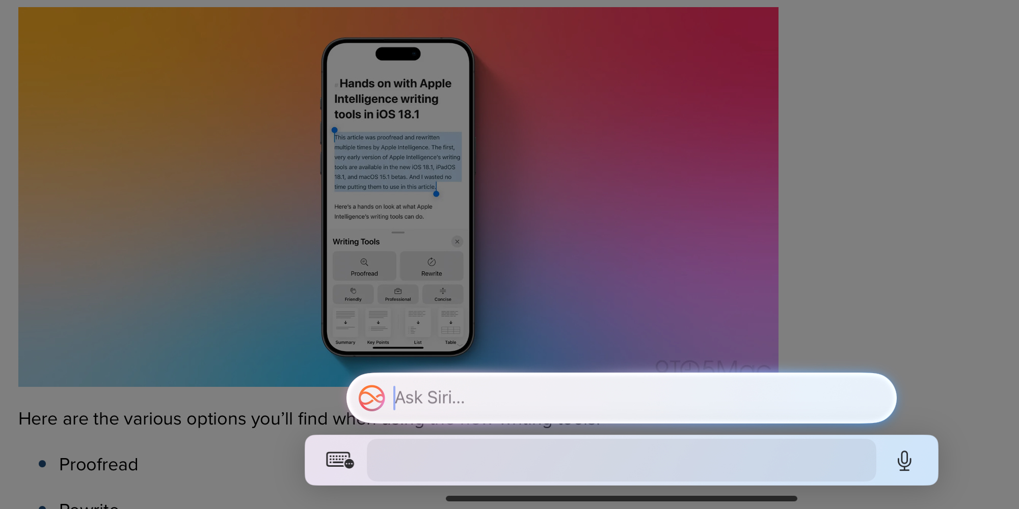 Ввод запроса Siri в iPadOS 18.1