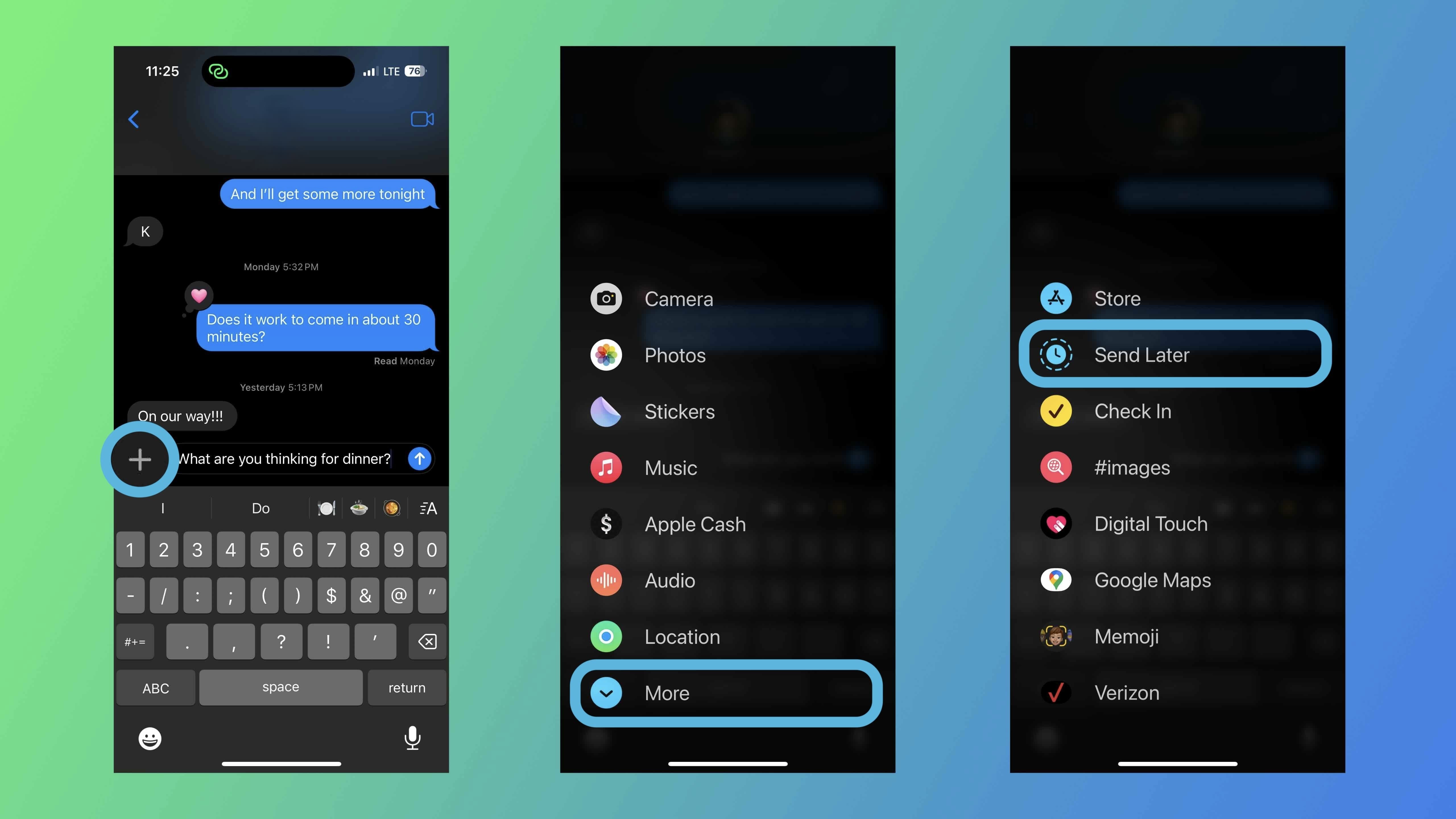 запланировать отправку сообщений позже iOS 18 как 1