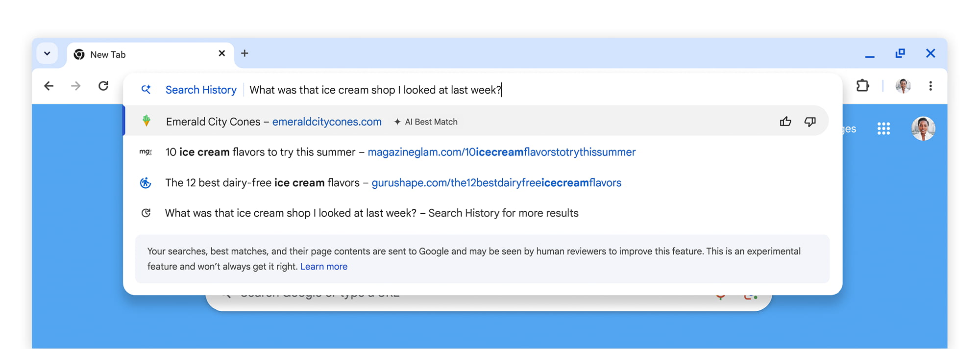 Поиск истории Chrome AI