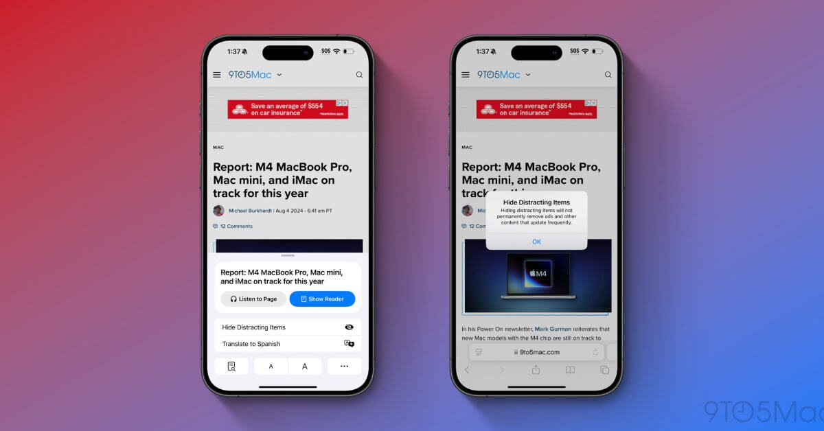 iOS 18 beta 5 добавляет новую функцию Distraction Control для Safari