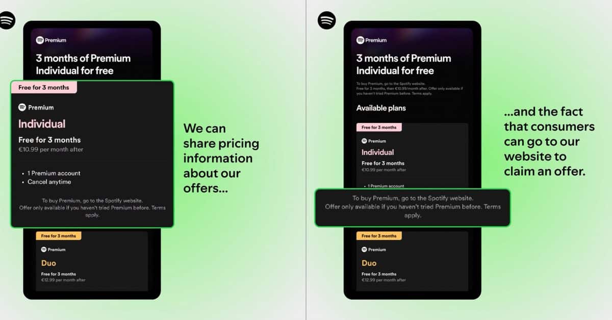 Apple разрешает Spotify отображать цены и направлять пользователей на свой сайт