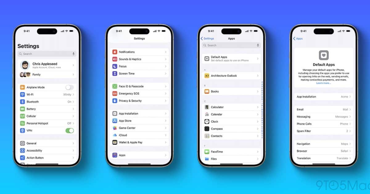 iOS 18 добавляет элементы управления приложениями по умолчанию для обмена сообщениями, звонков, навигации и многого другого в ЕС