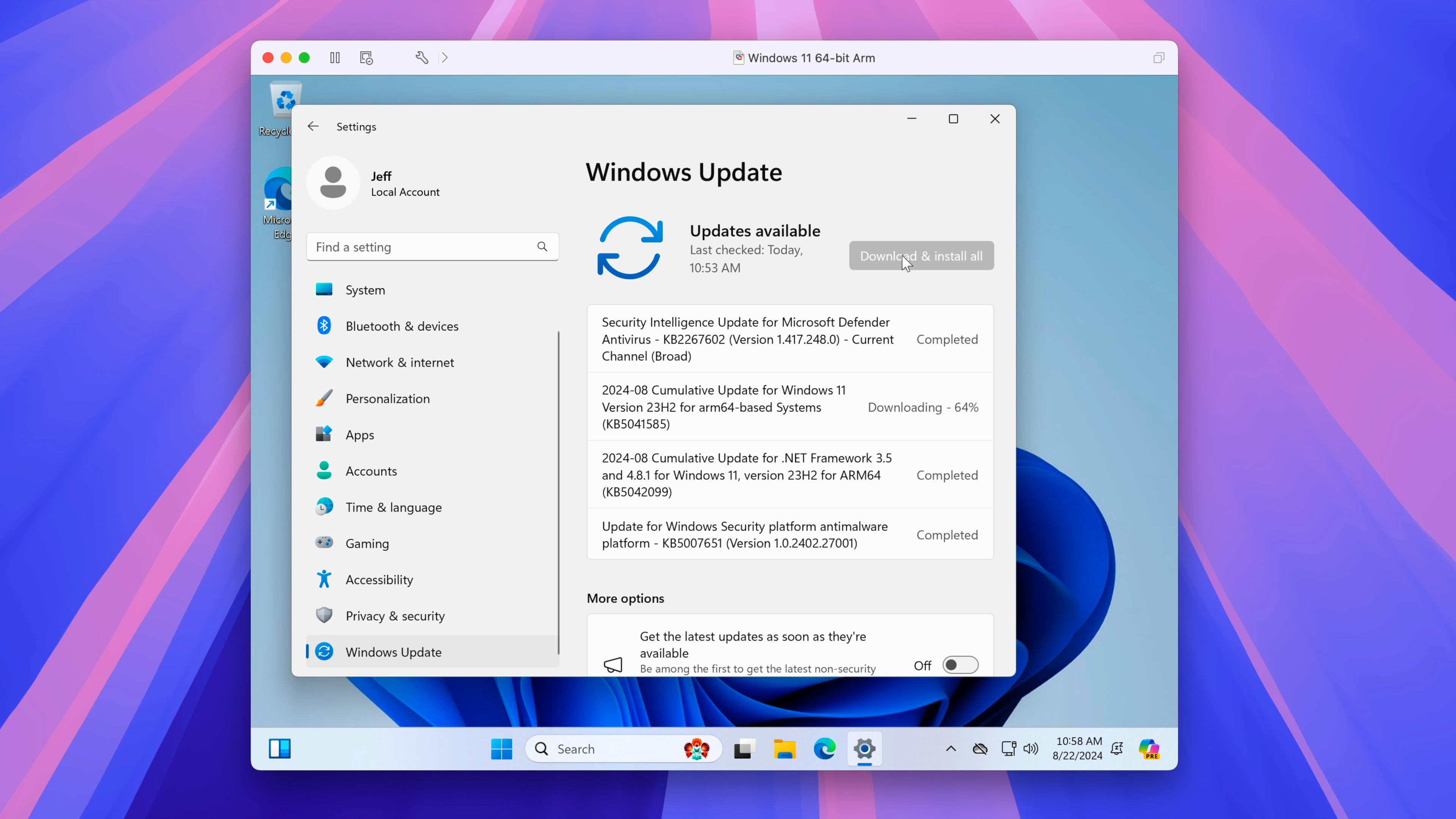 Windows 11 на Mac с VMware Fusion Pro бесплатно - Центр обновления Windows