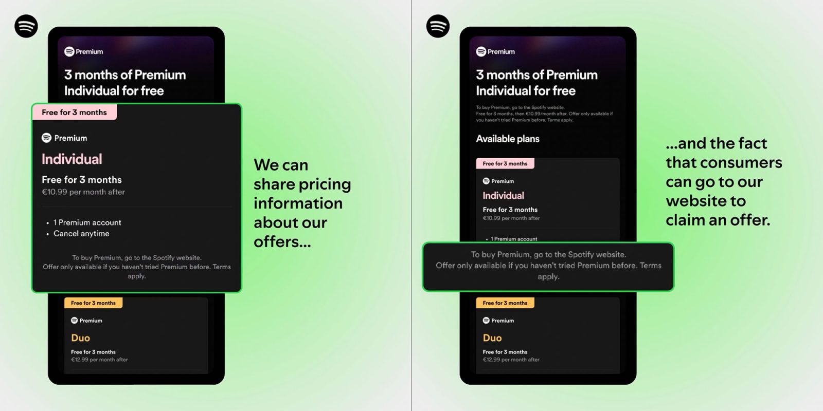 Apple позволяет Spotify отображать цены и направлять пользователей на свой веб-сайт (скриншоты)